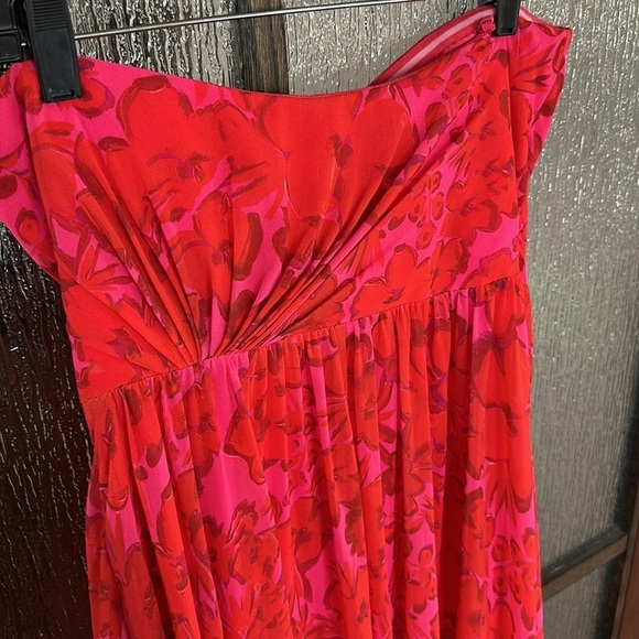 Badgley Mischka Elegant Strapless Floral Dress in Red and Pink size 12 - Picture 11 of 14
